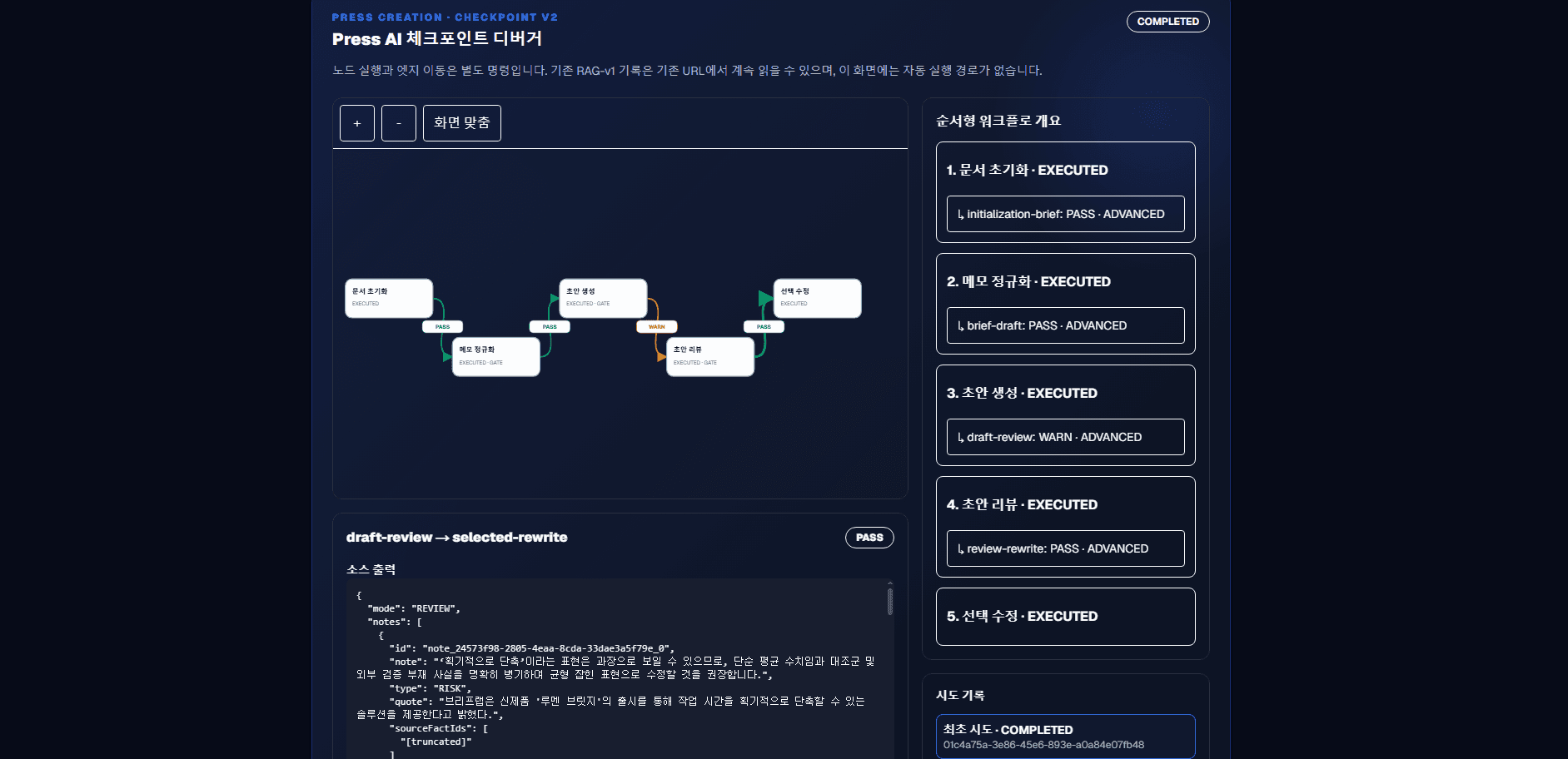 brieFFlow AI writing workflow checkpoint debugger